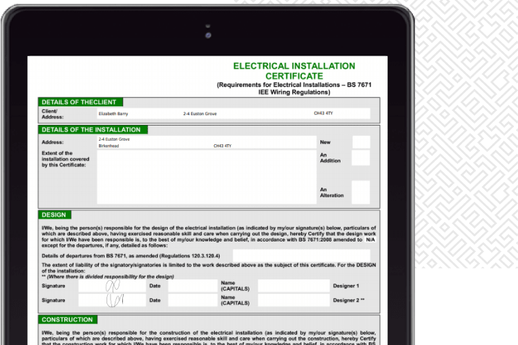 Complete your electrical certificates online with Eworks Manager's electrical business software