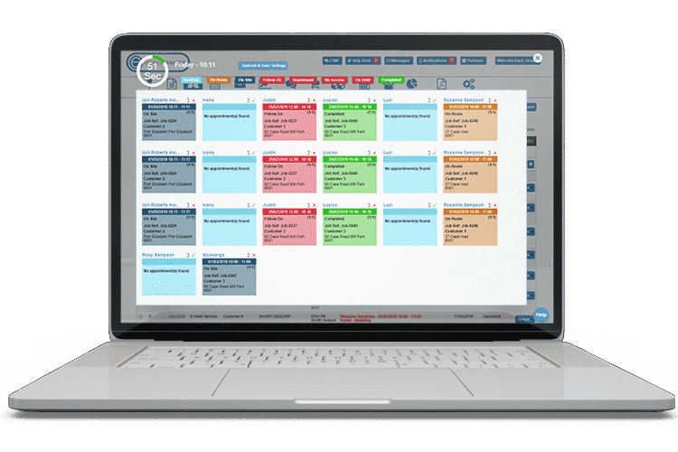 Field Management App - Live Panel with real-time job status updates