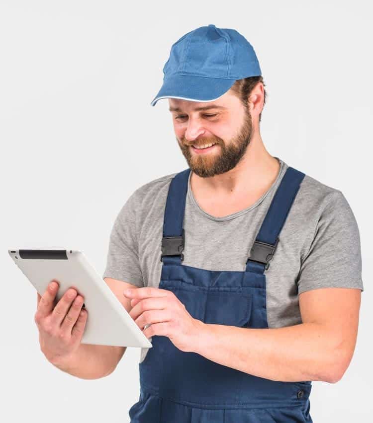 Technician using a mobile device