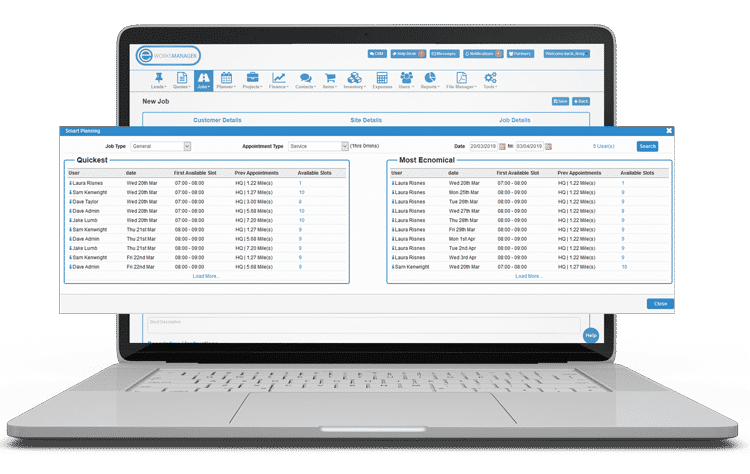 Smart Planning Software - See the Quickest or Most Economical Appointments