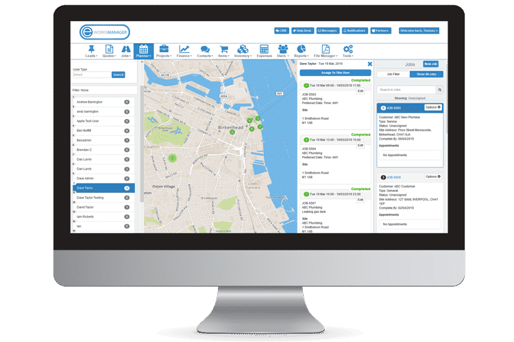 Geo Planning Software - View live locations and assign jobs based on locations